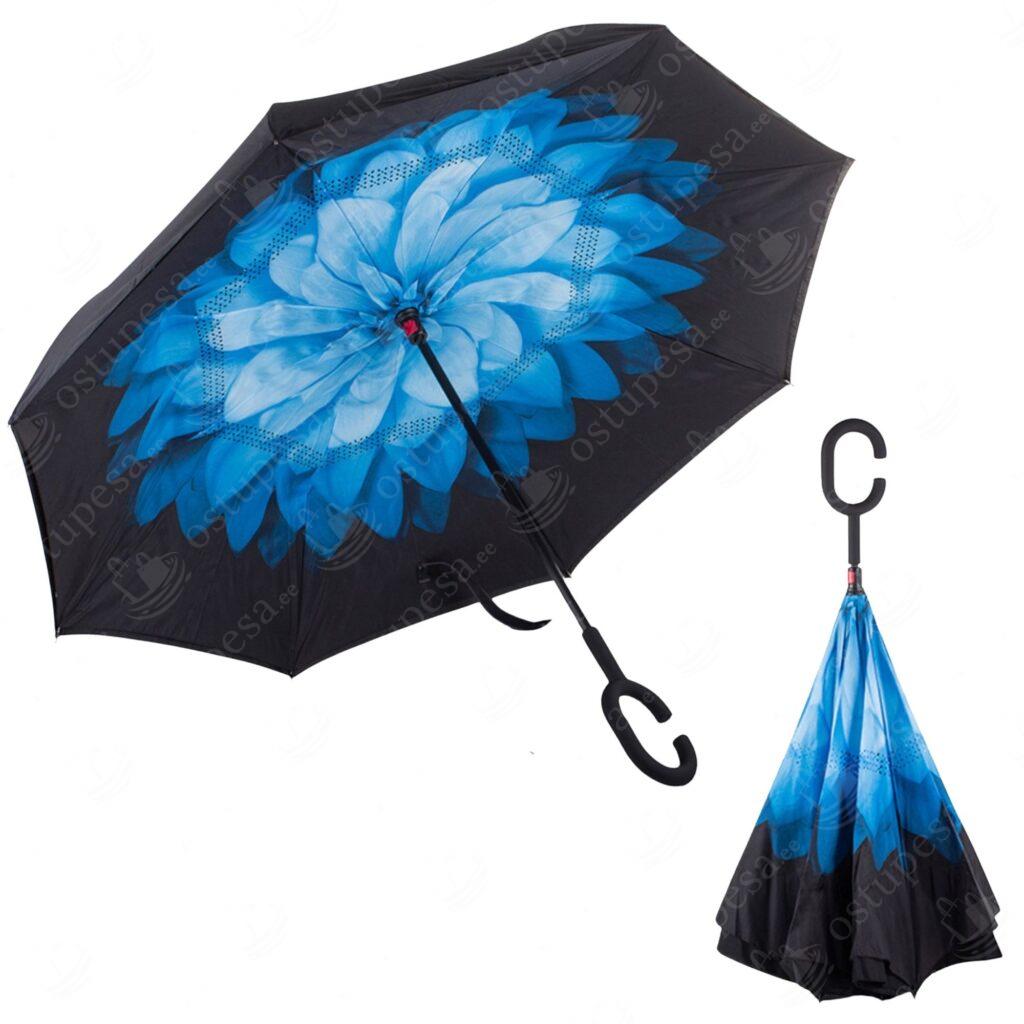 Tagurpidi sulguv vihmavari, lilledisainiga