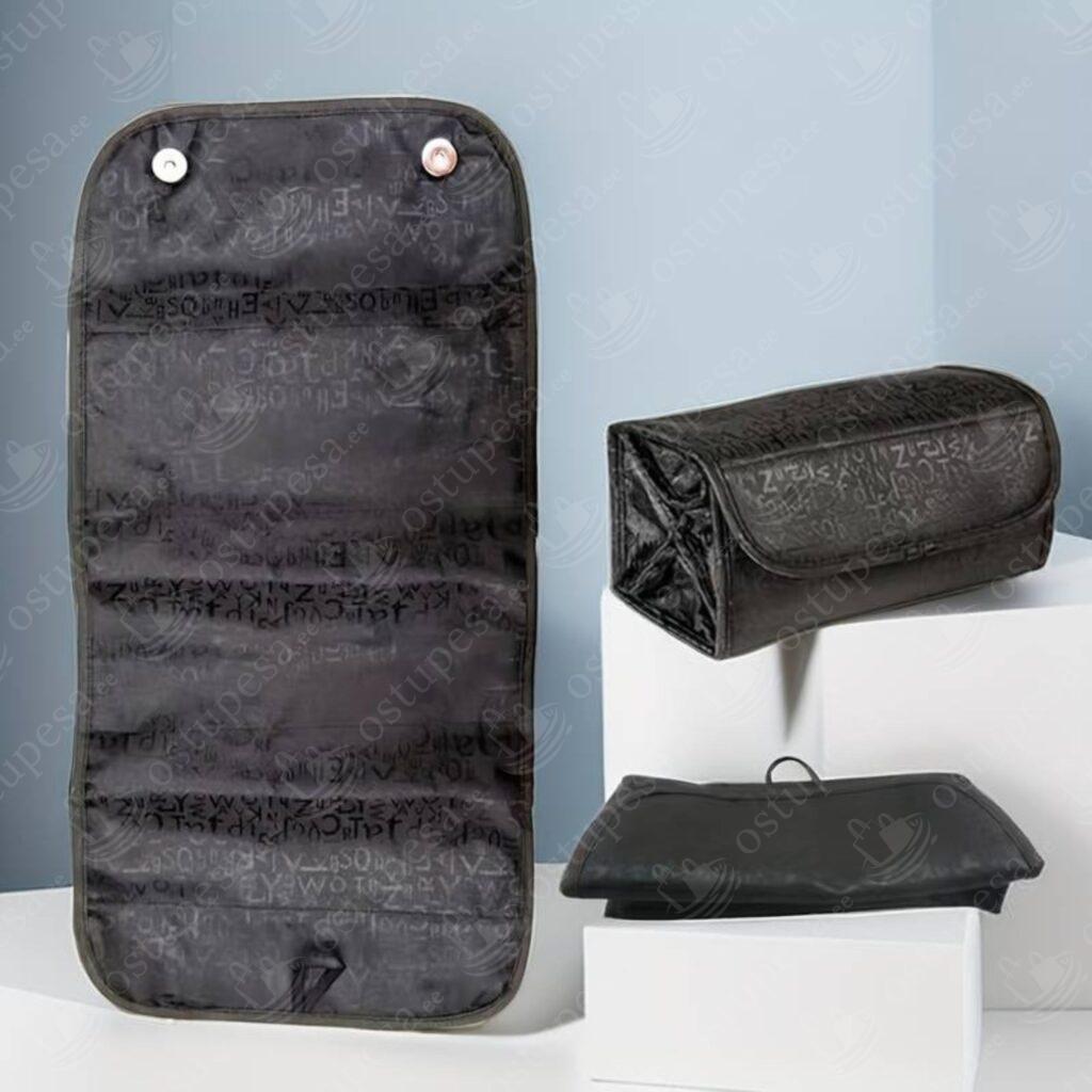 Kokkuvolditav kosmeetikakott, 4 kambriga, must